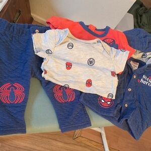 Marvel Spider-Man 4-Piece Outfit Set- T Shirt, Onesie, Sweatpants, & Jacket
